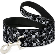 Dog Leash - Top Skulls Stacked Black/Gray/White