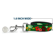 Dog Leash - Tropical Flora Greens/Reds/Gold