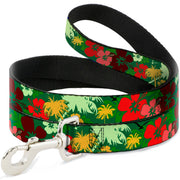 Dog Leash - Tropical Flora Greens/Reds/Gold
