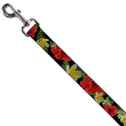 Dog Leash - Tropical Floral Collage Black/Red/Orange