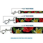 Dog Leash - Tropical Floral Collage Black/Red/Orange