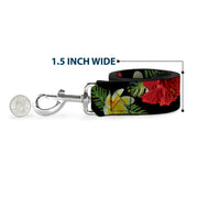Dog Leash - Tropical Floral Collage Black/Red/Orange