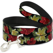Dog Leash - Tropical Floral Collage Black/Red/Orange