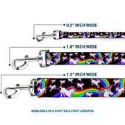 Dog Leash - Unicorns/Rainbow Swirl Black