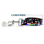 Dog Leash - Unicorns/Rainbow Swirl Black