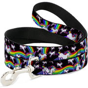 Dog Leash - Unicorns/Rainbow Swirl Black