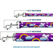 Dog Leash - Unicorns/Rainbows w/Stripes Purple