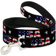 Dog Leash - USA w/Star Black/US Flags