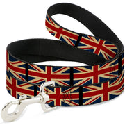Dog Leash - United Kingdom Flags Vintage Black