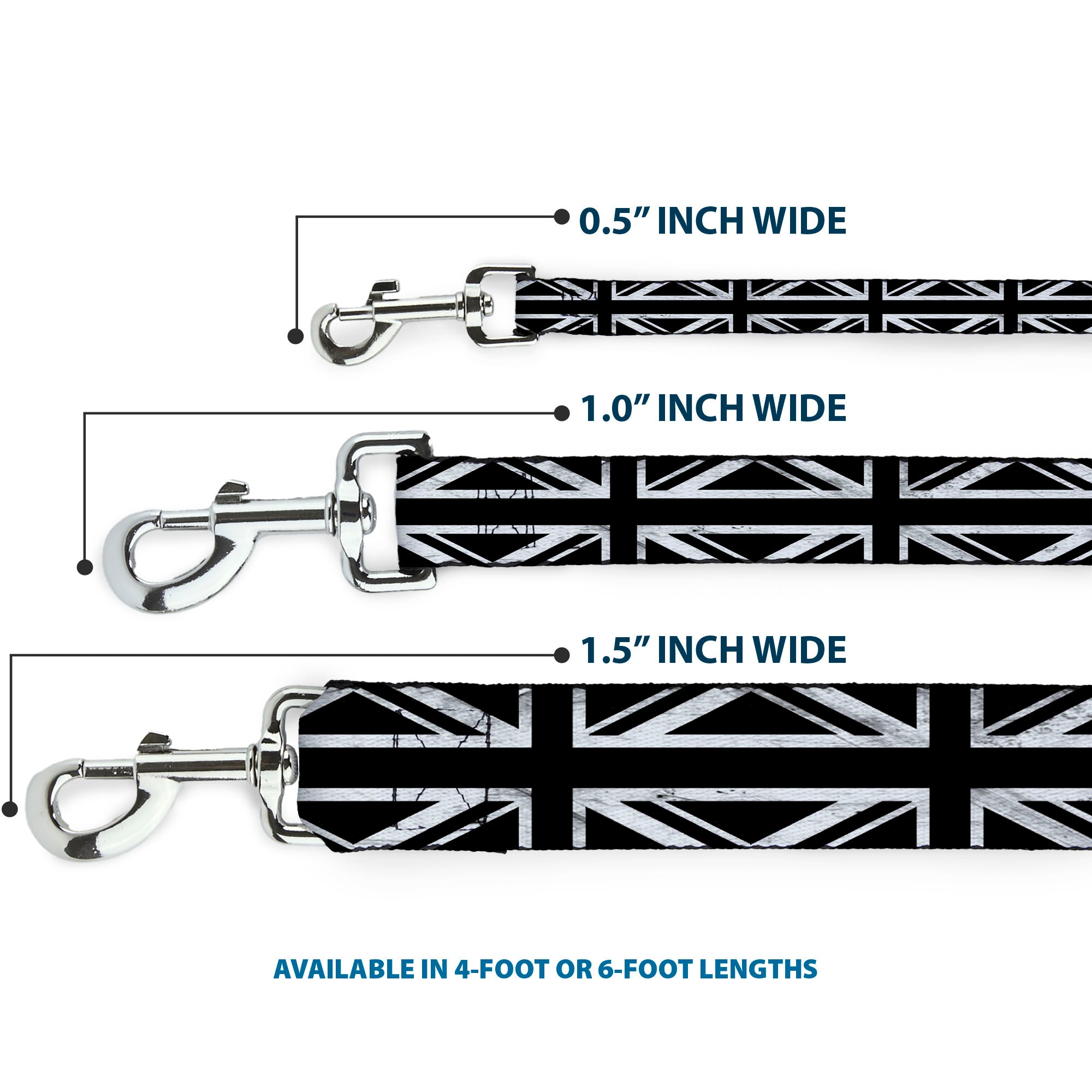 Dog Leash - Union Jack Distressed Black/White