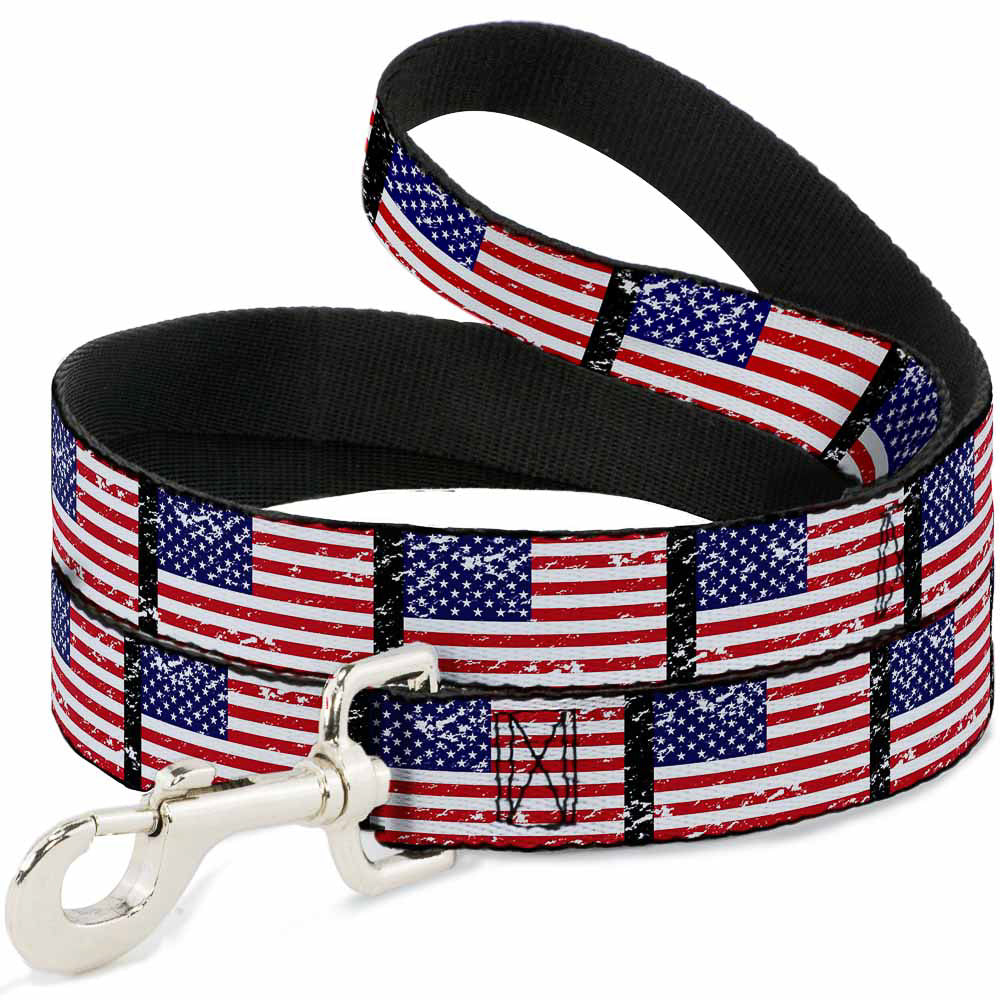 Dog Leash - United States Flags Weathered/Black