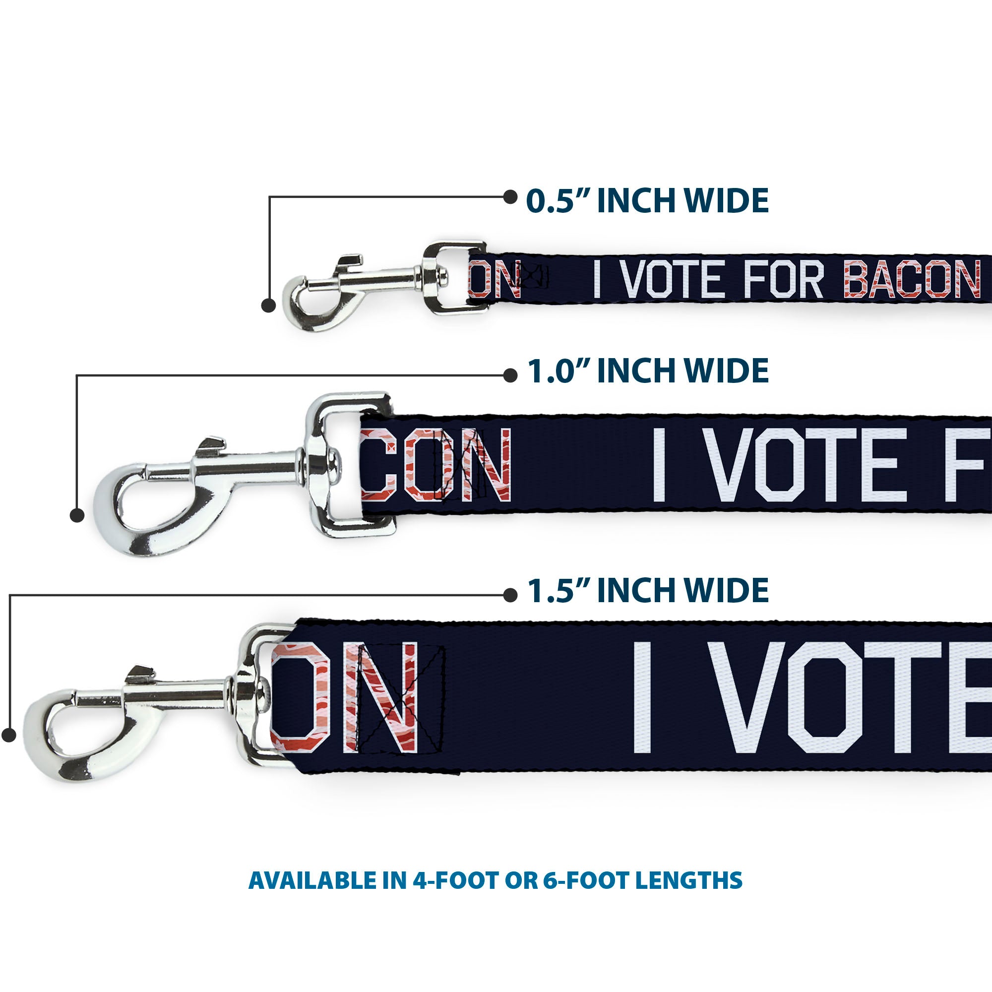 Dog Leash - VOTE FOR BACON Black/White/Bacon