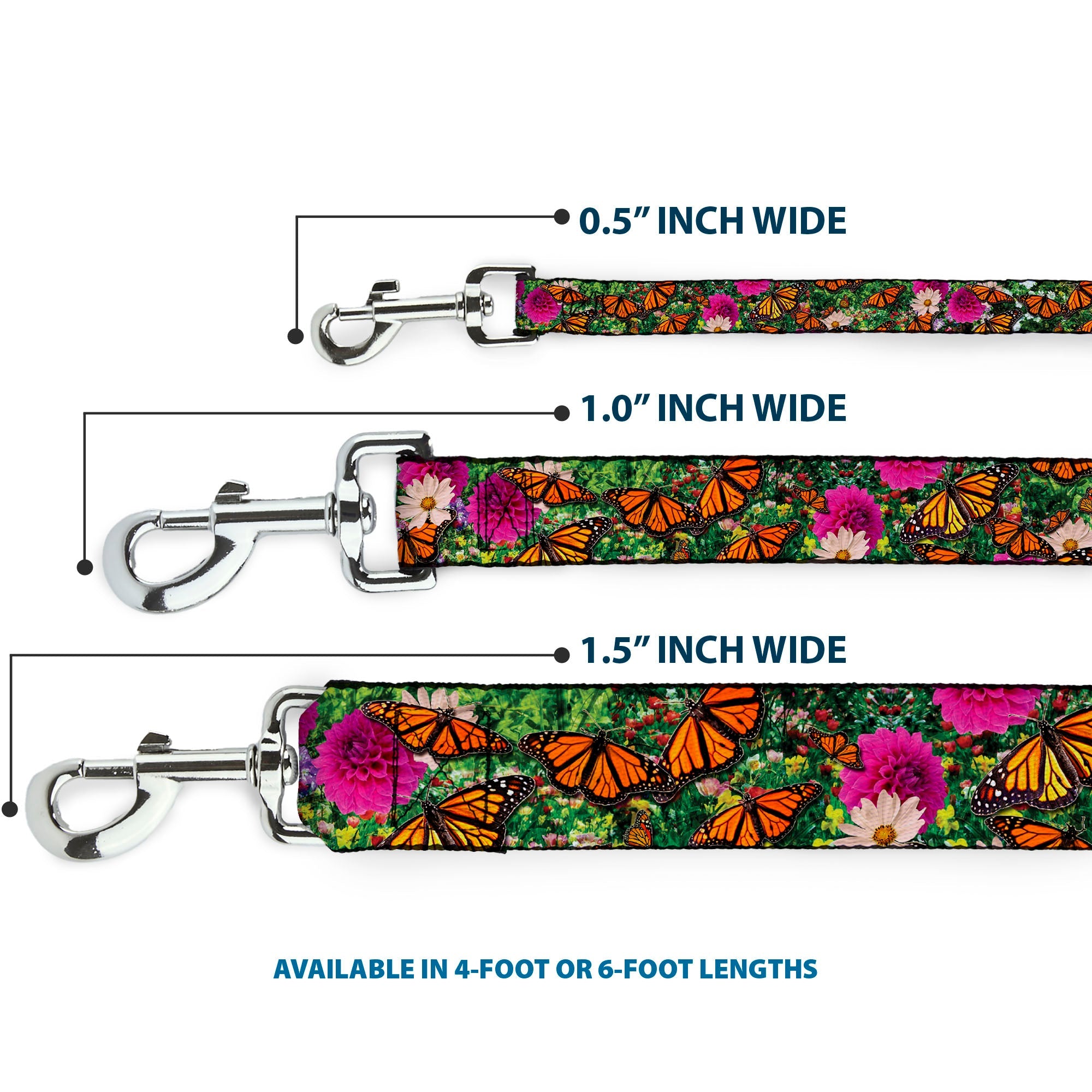 Dog Leash - Vivid Monarch Butterfly Garden
