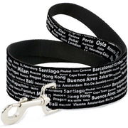 Dog Leash - Verbiage Destination Cities Black/White