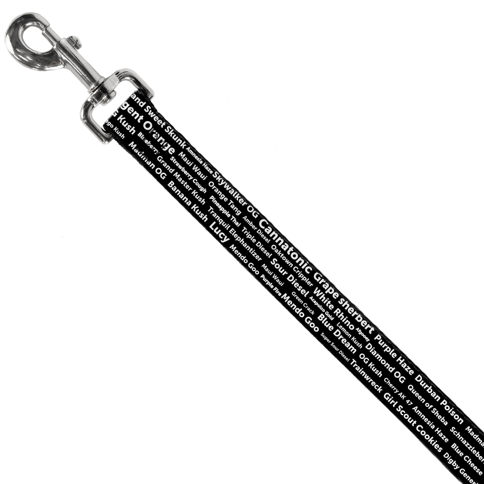 Buckle-Down Dog Leash - Verbiage Marijuana Strains Black/White
