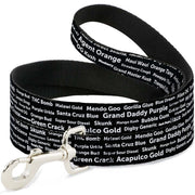 Buckle-Down Dog Leash - Verbiage Marijuana Strains Black/White