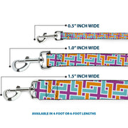 Dog Leash - Weave CLOSE-UP White/Pink/Orange/Aqua