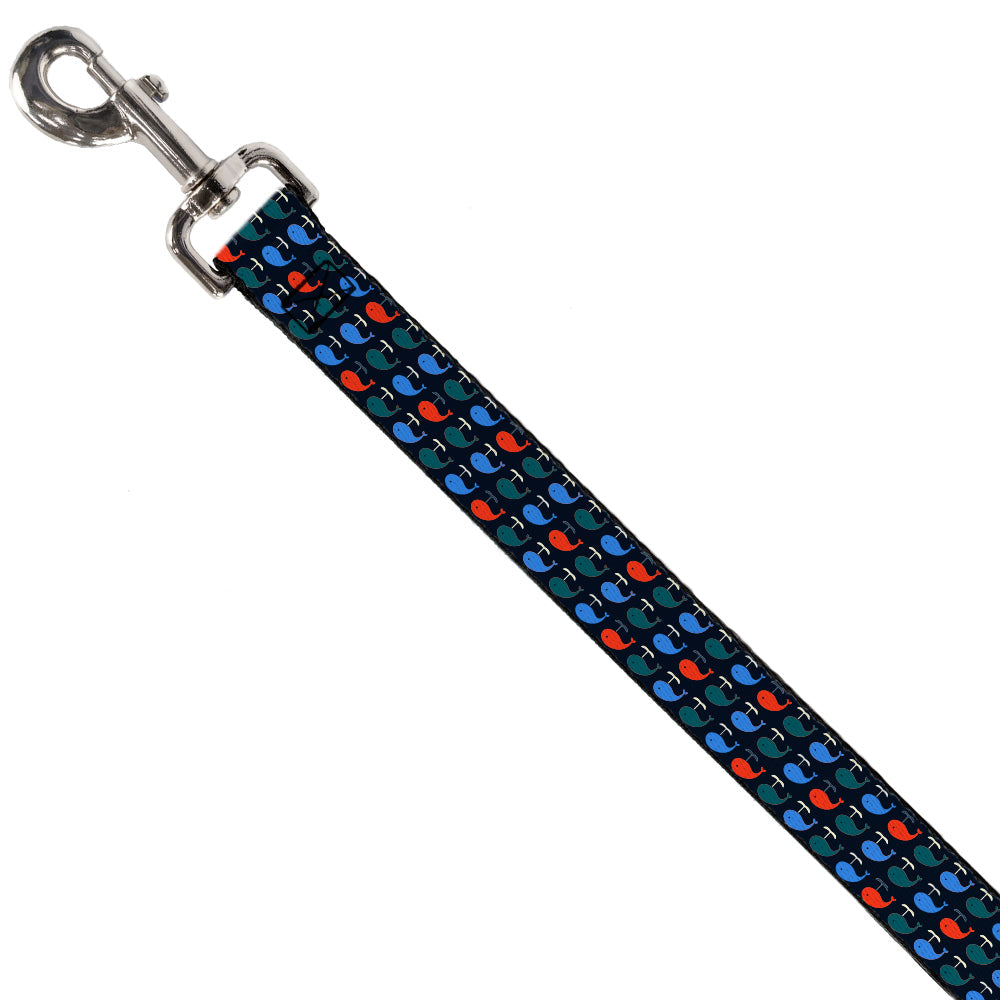 Dog Leash - Whales Navy/Green/Blue/Red