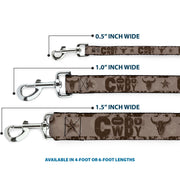 Dog Leash - Western COWBOY Icons Collage Tan/Browns