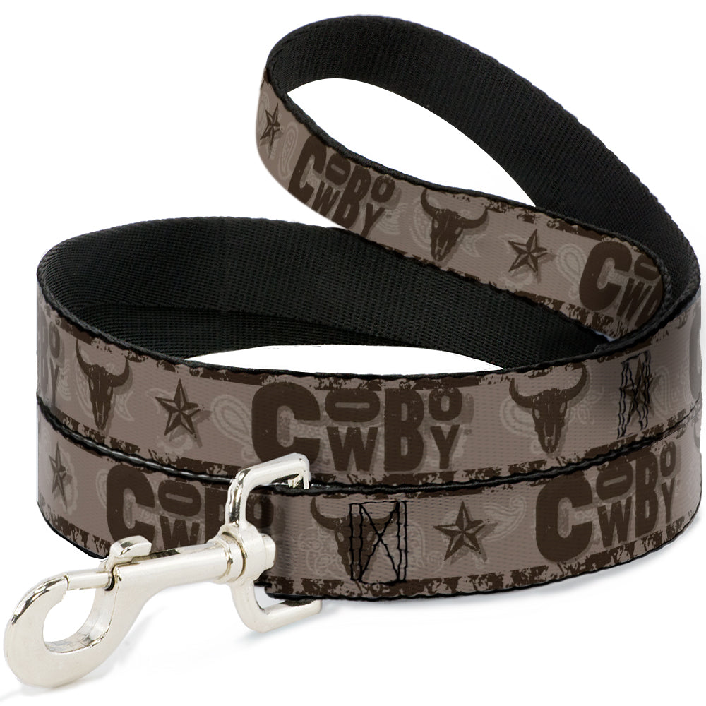 Dog Leash - Western COWBOY Icons Collage Tan/Browns