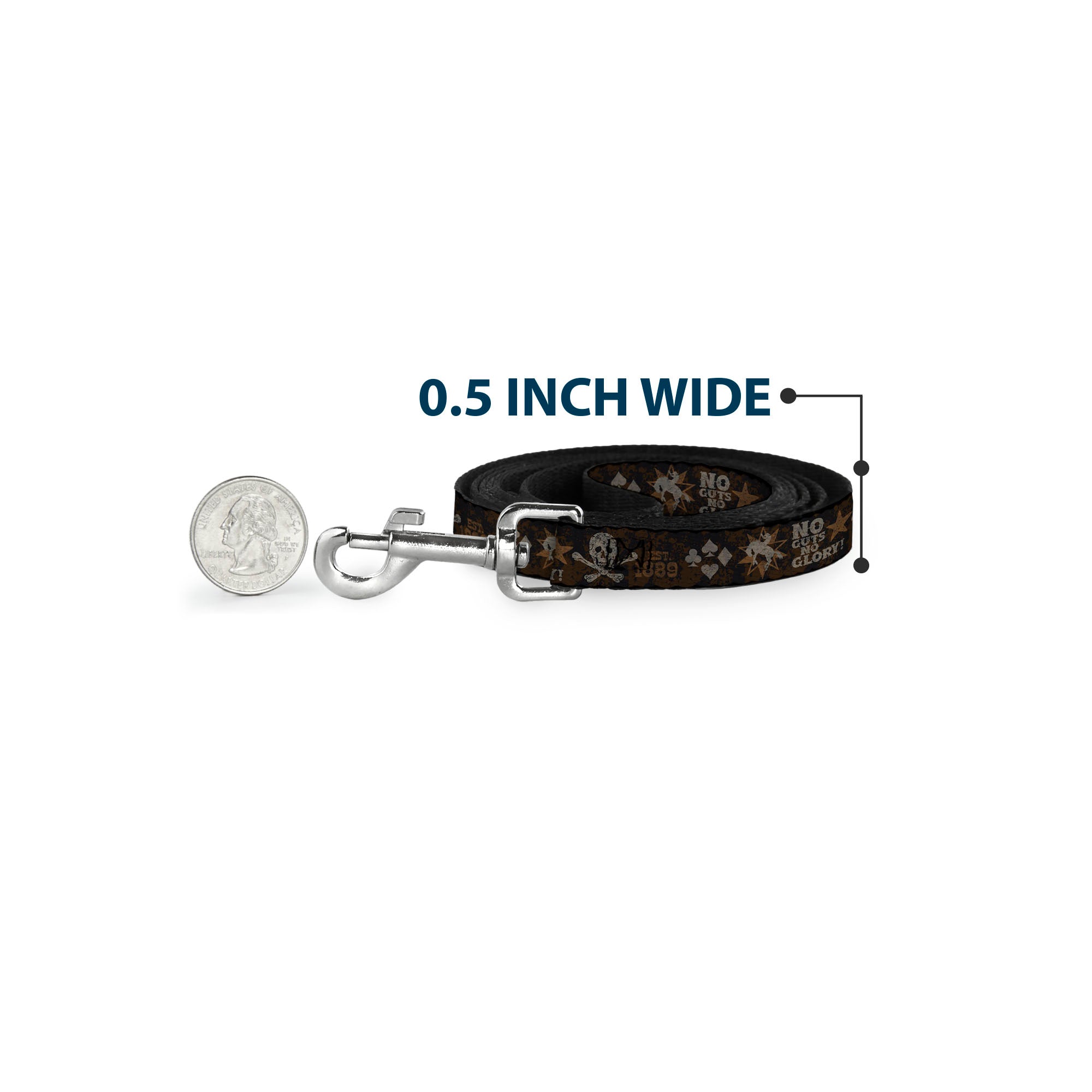 Dog Leash - Western NO GUTS NO GLORY Skull and Crossbones Browns/Gray