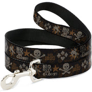 Dog Leash - Western NO GUTS NO GLORY Skull and Crossbones Browns/Gray
