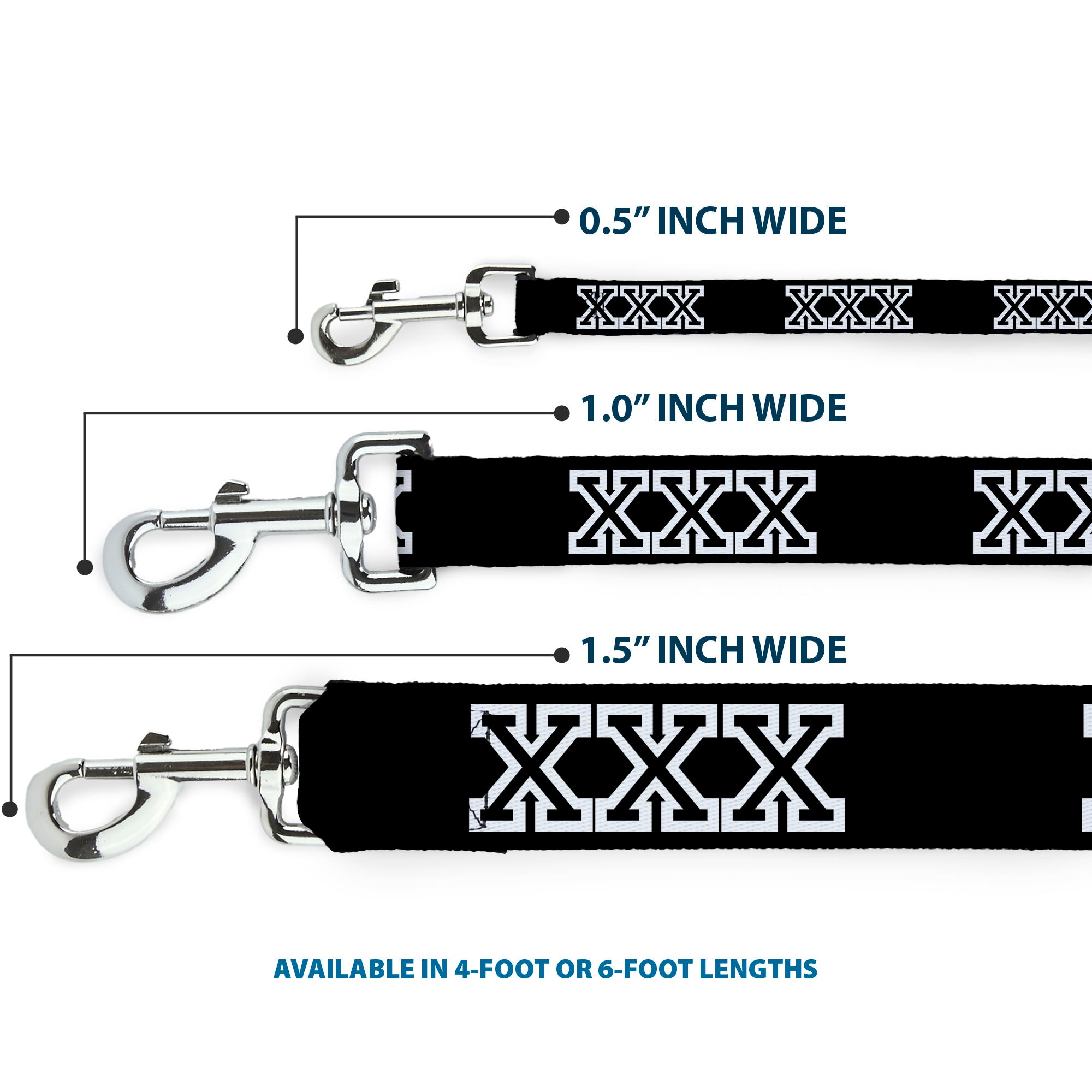 Buckle-Down Dog Leash - XXX Black/White