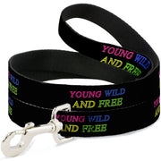 Dog Leash - YOUNG WILD AND FREE Outline Black/Multi Neon