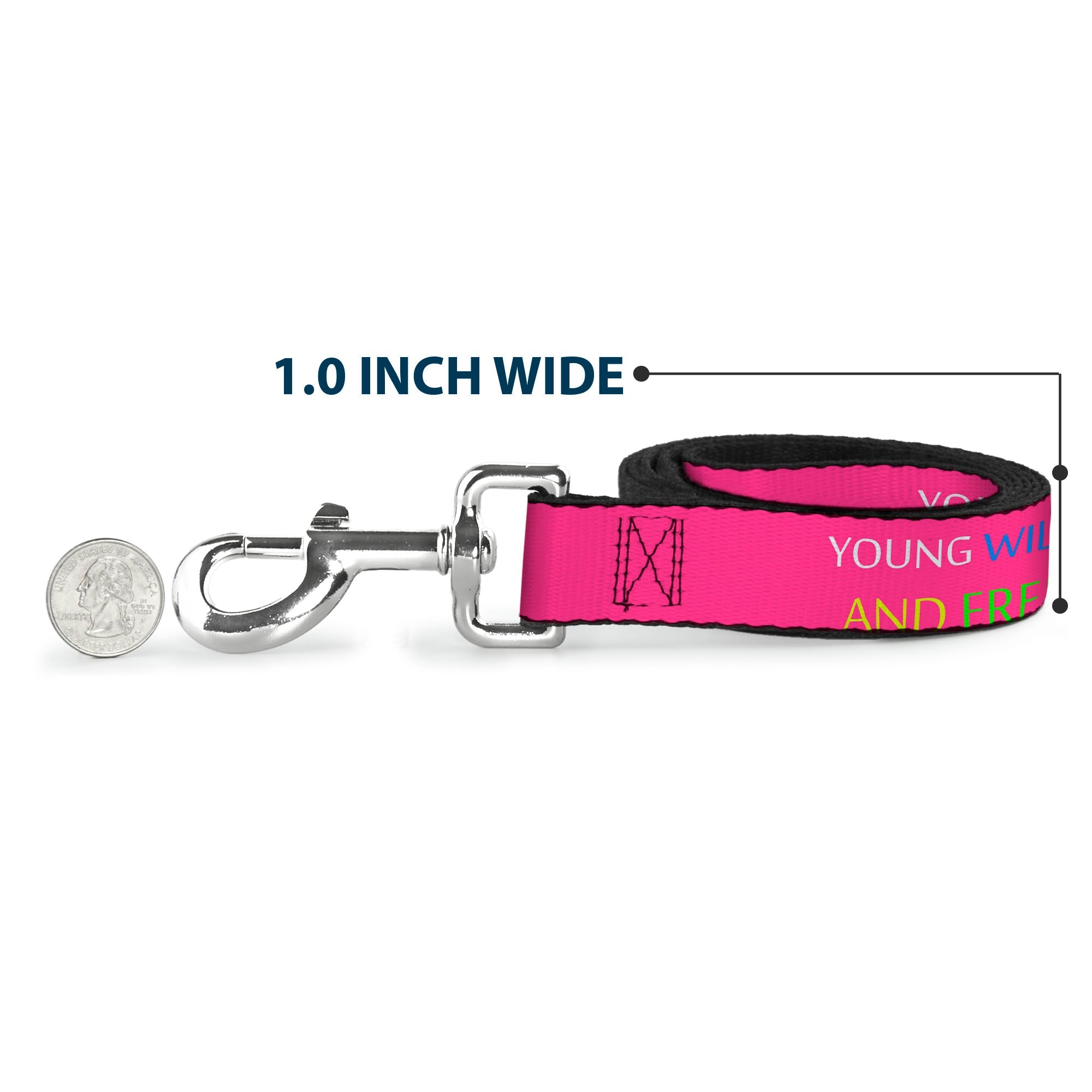 Dog Leash - YOUNG WILD AND FREE Pink/White/Blue/Yellow/Green