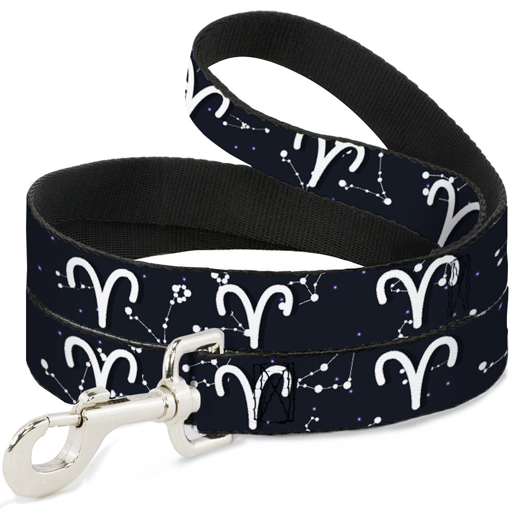Dog Leash - Zodiac Aries Symbol/Constellations Black/White