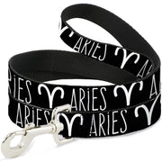 Dog Leash - Zodiac ARIES/Symbol Black/White