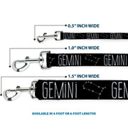 Dog Leash - Zodiac GEMINI/Constellation Black/White