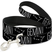 Dog Leash - Zodiac GEMINI/Constellation Black/White