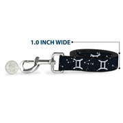 Dog Leash - Zodiac Gemini Symbol/Constellations Black/White