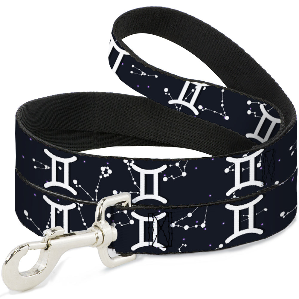 Dog Leash - Zodiac Gemini Symbol/Constellations Black/White