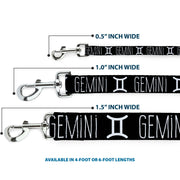 Dog Leash - Zodiac GEMINI/Symbol Black/White