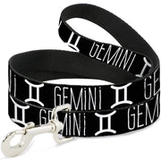 Dog Leash - Zodiac GEMINI/Symbol Black/White