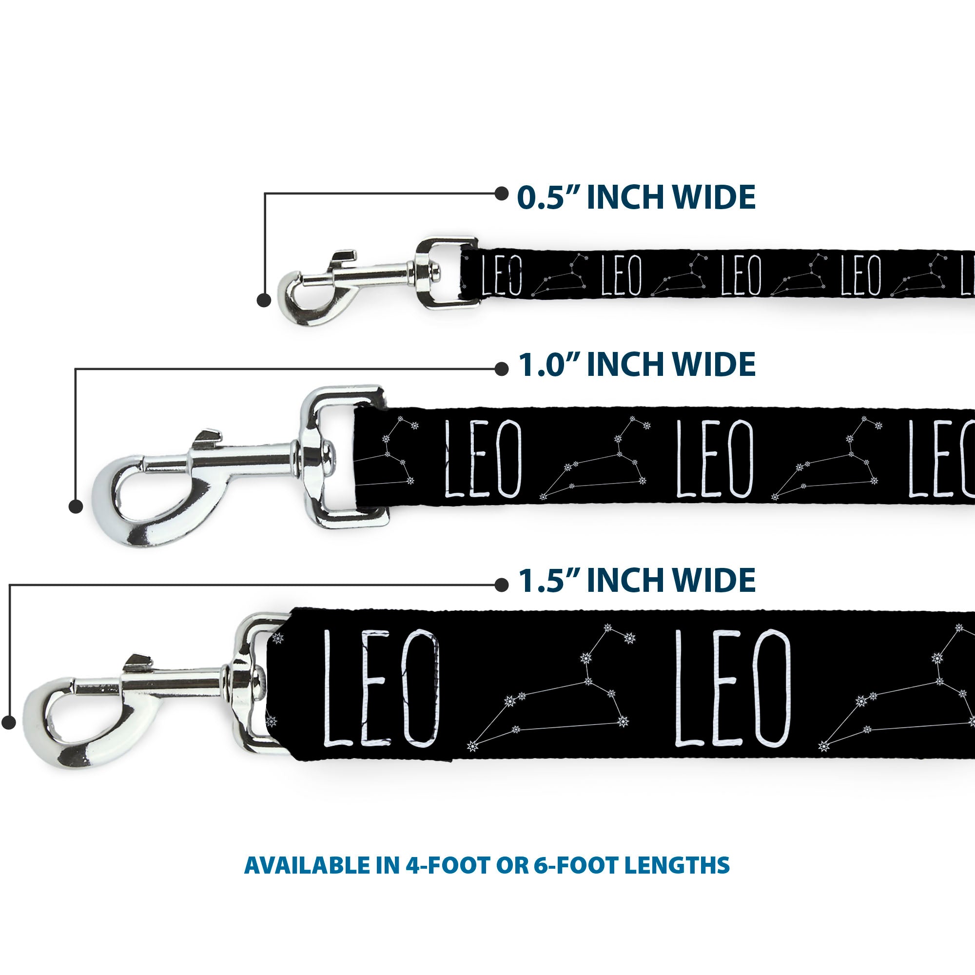 Dog Leash - Zodiac LEO/Constellation Black/White