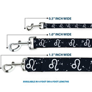 Dog Leash - Zodiac Leo Symbol/Constellations Black/White