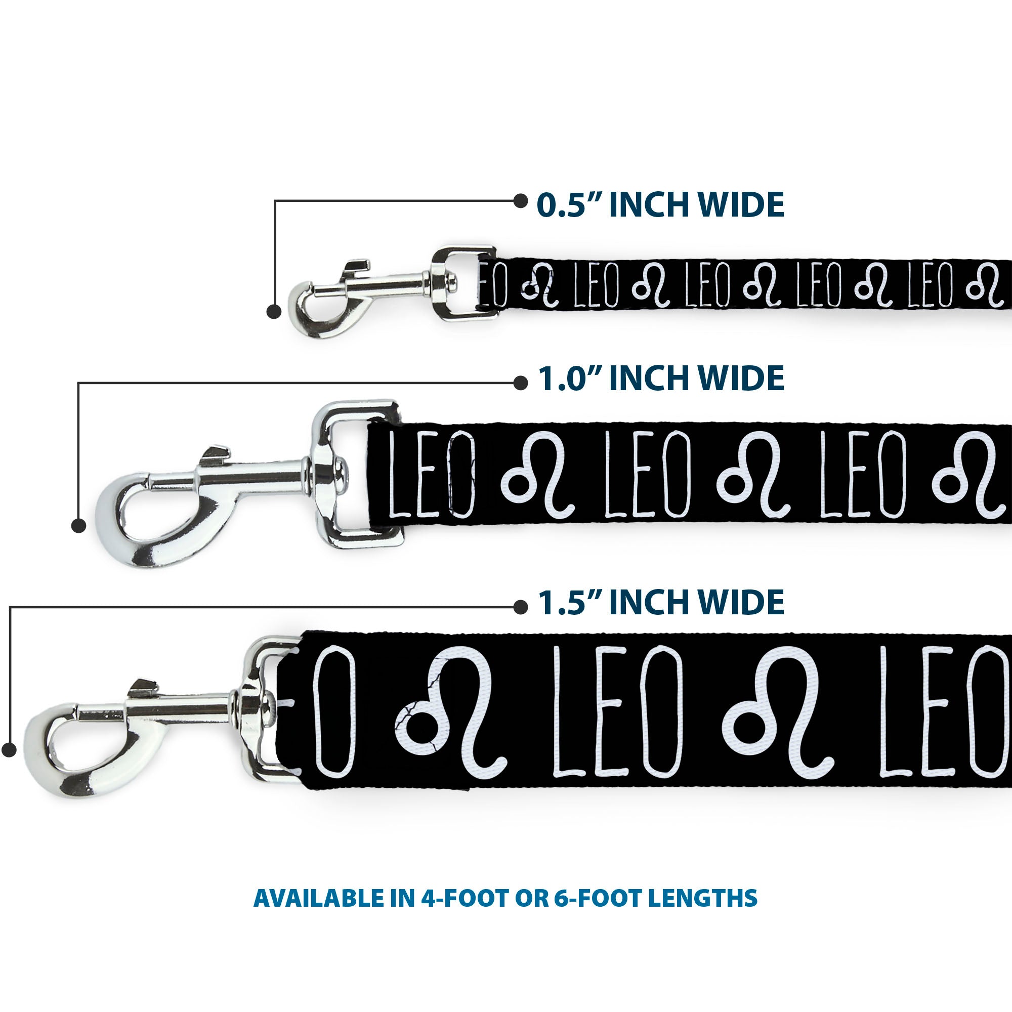 Dog Leash - Zodiac LEO/Symbol Black/White