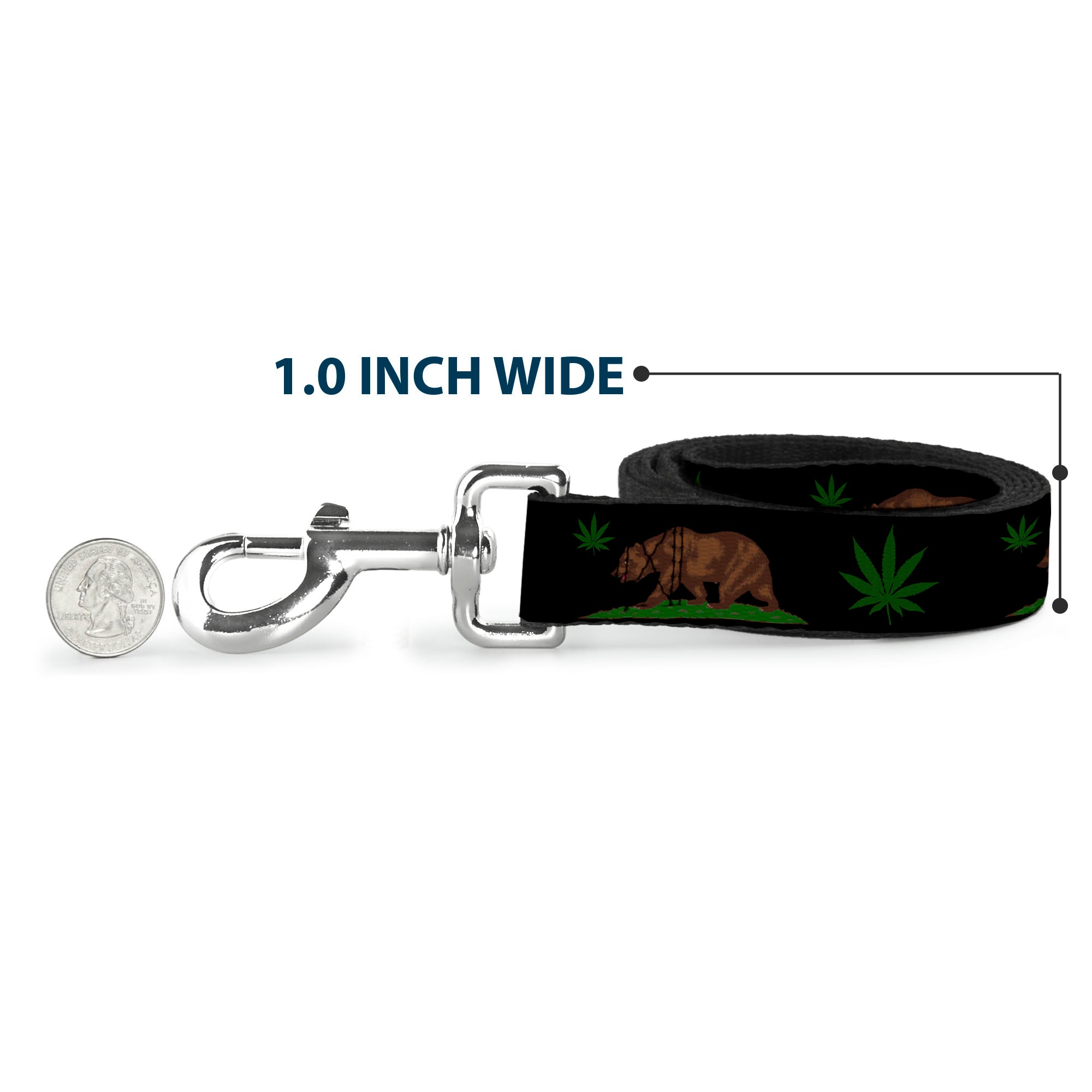 Dog Leash - Cali Bear/Pot Leaf Black/Gray/Green