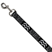 Dog Leash - Zodiac AQUARIUS/Symbol Black/White