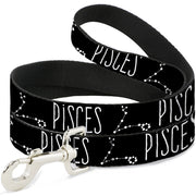 Dog Leash - Zodiac PISCES/Constellation Black/White