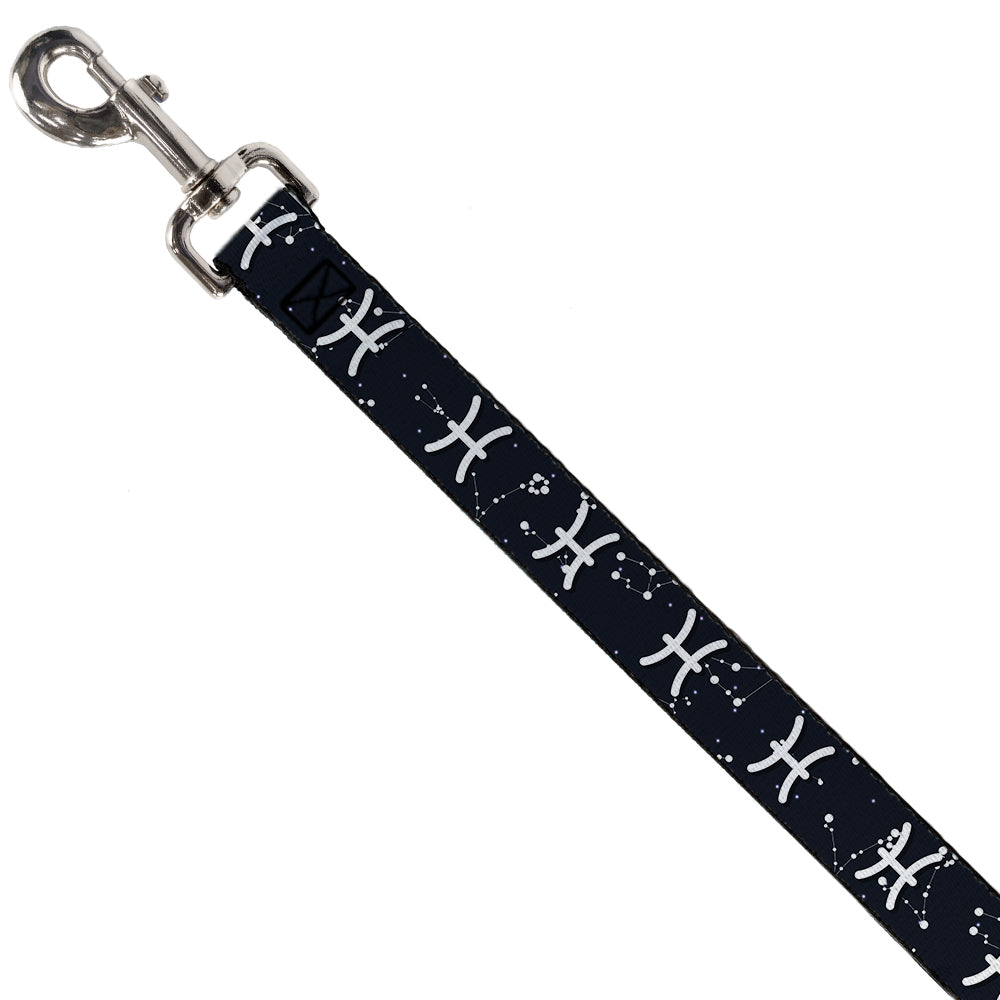 Dog Leash - Zodiac Pisces Symbol/Constellations Black/White
