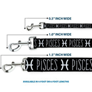 Dog Leash - Zodiac PISCES/Symbol Black/White
