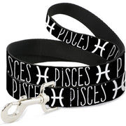 Dog Leash - Zodiac PISCES/Symbol Black/White