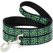 Dog Leash - Abstract Plaid White/Navy/Neon Green