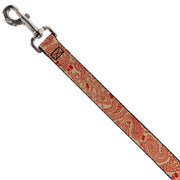 Dog Leash - Bandana/Skulls Gold/Scarlet Red