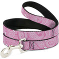 Load image into Gallery viewer, Pink and white dog leash featuring a bandana and skulls design, with a sturdy metal clip for attachment.
