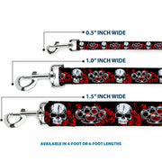 Buckle-Down Dog Leash - Brass Knuckles/Skulls/Roses Black/Red/White